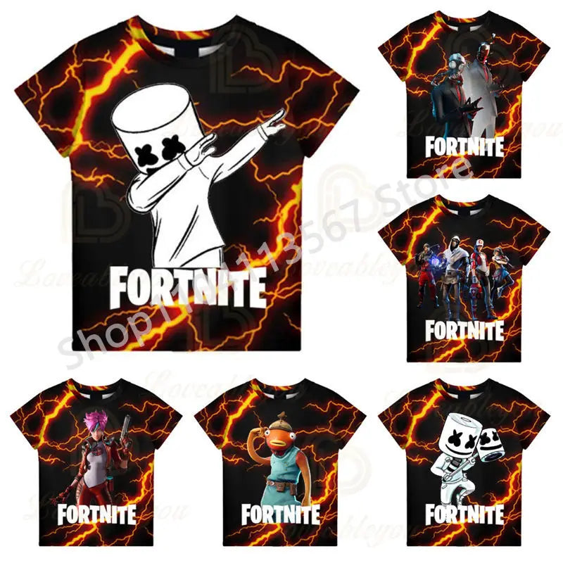 Children 100-160cm Hot Sale F-Fortnited Summer Boy T-shirt for Toddler Baby Funny Game T Shirts Fashion Girls Boys Birthday Gift