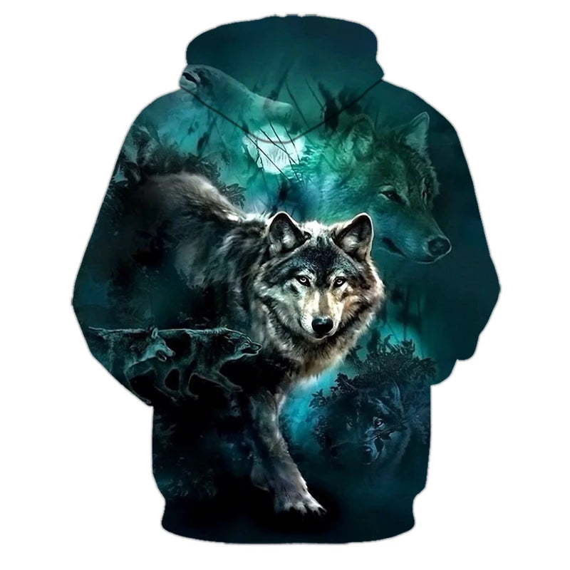 Bluzy z kapturem z nadrukiem 3D wilka, dla mężczyzn i kobiet, modne, casualowe, oversize, pulower w stylu hip-hop Harajuku, streetwearowe hoodie