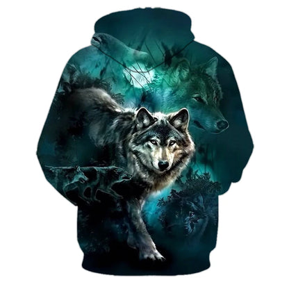 Bluzy z kapturem z nadrukiem 3D wilka, dla mężczyzn i kobiet, modne, casualowe, oversize, pulower w stylu hip-hop Harajuku, streetwearowe hoodie