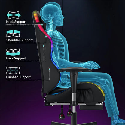 LED Gaming Chair for Children 8-15 Years, Adjustable Gamer Chair with LED Lighting, Footrest & Lumbar Support, Ergonomic PC Chai