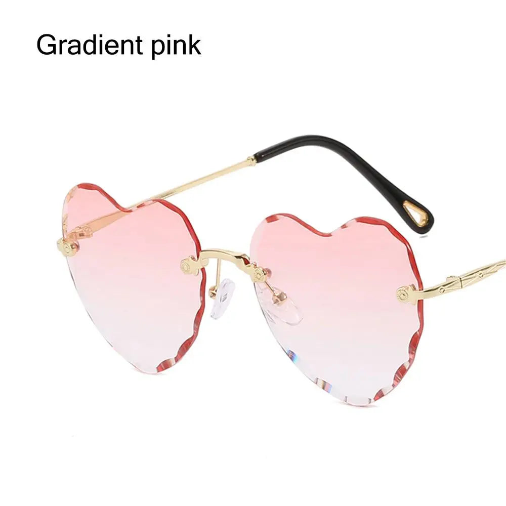 Heart Sunglasses Rimless Metal Frame Heart Shaped Sunglasses Gradient Lens Love Heart SunGlasses Women Eyewear UV400 Protection