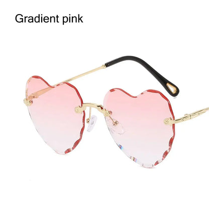 Heart Sunglasses Rimless Metal Frame Heart Shaped Sunglasses Gradient Lens Love Heart SunGlasses Women Eyewear UV400 Protection