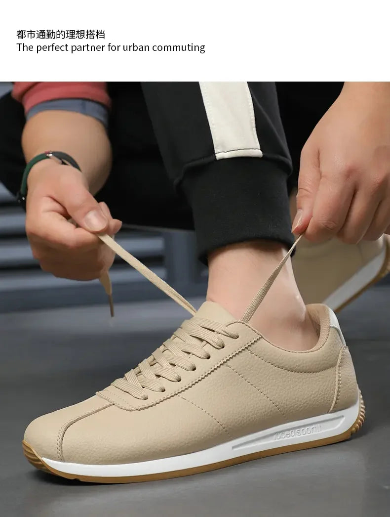 Zapatillas deportivas de cuero PU para tiempo libre, running, verano, moda, antideslizantes, montañismo, tenis, tendencia, superventas, para hombre, blancas, planas