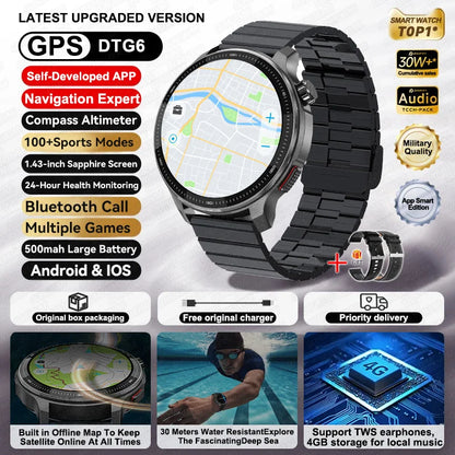 New 4GB Storage Smart Watch GPS Offline Map Local Music Video 200+Custom Dial Swim Outdoor Sport Explosion-proof Military Watchs