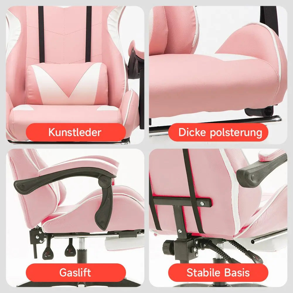 Ergonomic Gaming Chair, Office Chair, Height Adjustable, PU Leather Computer Chair, with Headrest and Lumbar Support, 360° Swivel