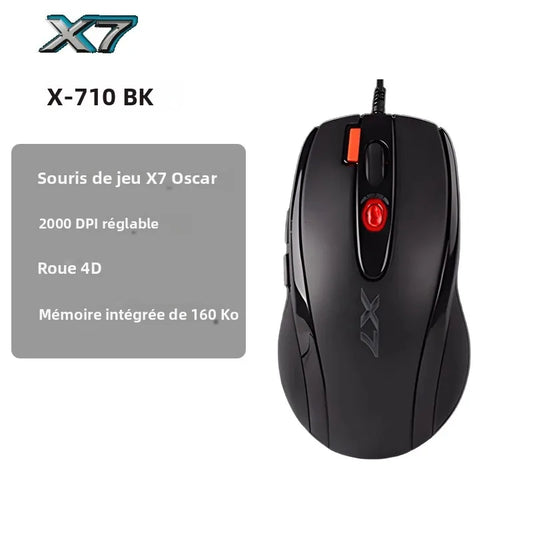 A4TECH X7 X-710BK Oscar žaidimų pelė, 2000DPI, 1000HZ, 4D ratukas, 160K vidinė atmintis, Oscar Mouse Editor, be tvarkyklės