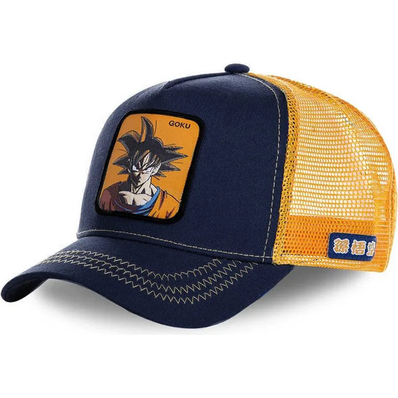 Dragon Ball Son Goku-Kappe, Sommer-Reisekappe mit Schirm, Herren-Kappe mit Stickerei, im Hip-Hop-Stil, Sonnenvisier, verstellbare Trucker-Kappe aus Netzstoff