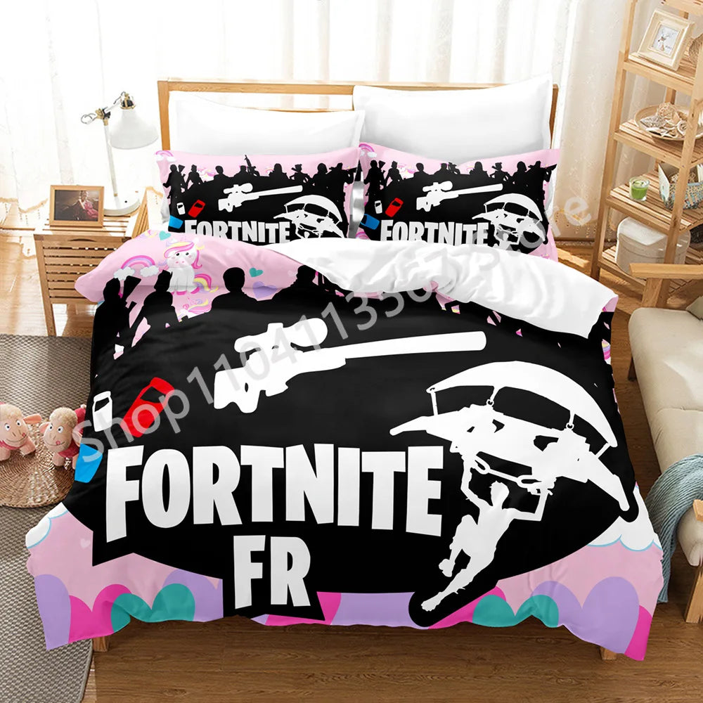 Battle Royale F-Fortnite 3PCS Bedding Set Kids Duvet Cover Quilt Pillowcase Double Size Victory Game Bedroom Linen Decoration