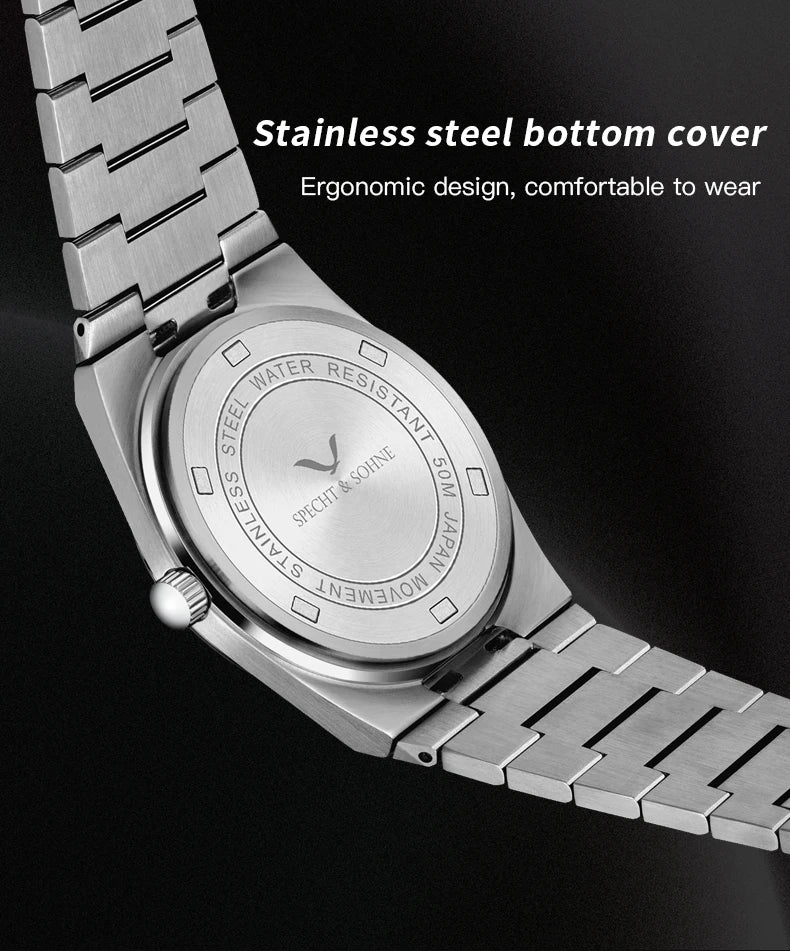 2025 SPECHT&SOHNE New Rubber Strap Fashion Quartz Watches For Men Stainless Steel Watch Ice Blue Luminous Sapphire Crystal 5BAR