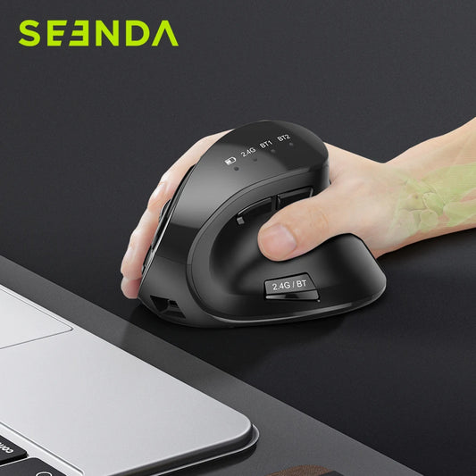 Seenda Vertical Wireless Mouse Bluetooth 5.0 Rechargeable Ergonomic Mouse for PC, Laptop, Mac, iPad & Tablet, 2.4G USB Multi-Device Wireless Mouse