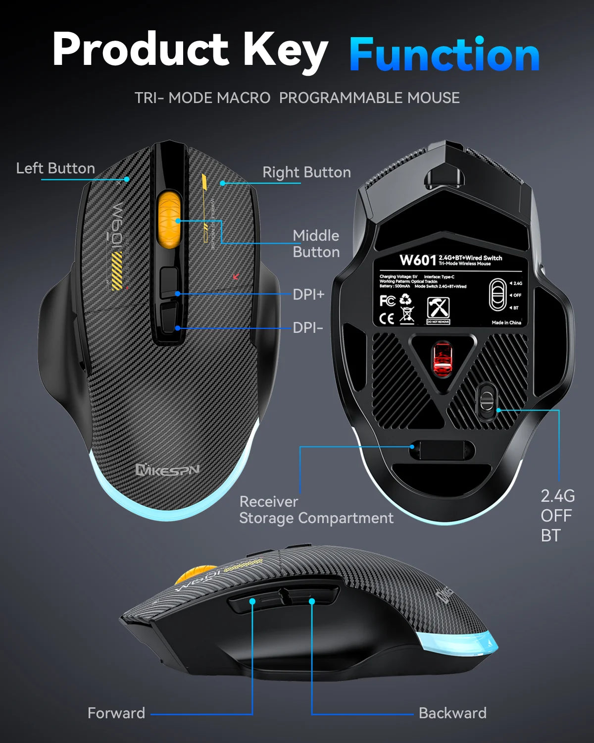 Langaton Bluetooth-pelihiiri, 12800 DPI:n langallinen/langaton RGB-hiiri 7 ohjelmoitavalla painikkeella, PC:lle, kannettavalle tietokoneelle ja pelaamiseen