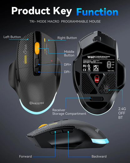 Langaton Bluetooth-pelihiiri, 12800 DPI:n langallinen/langaton RGB-hiiri 7 ohjelmoitavalla painikkeella, PC:lle, kannettavalle tietokoneelle ja pelaamiseen