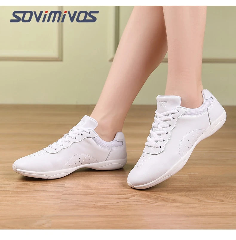 Zapatillas de baile para mujer, zapatillas deportivas planas y ligeras, zapatillas de gimnasia aeróbica de competición, zapatillas deportivas para fitness, zapatillas de baile blancas.