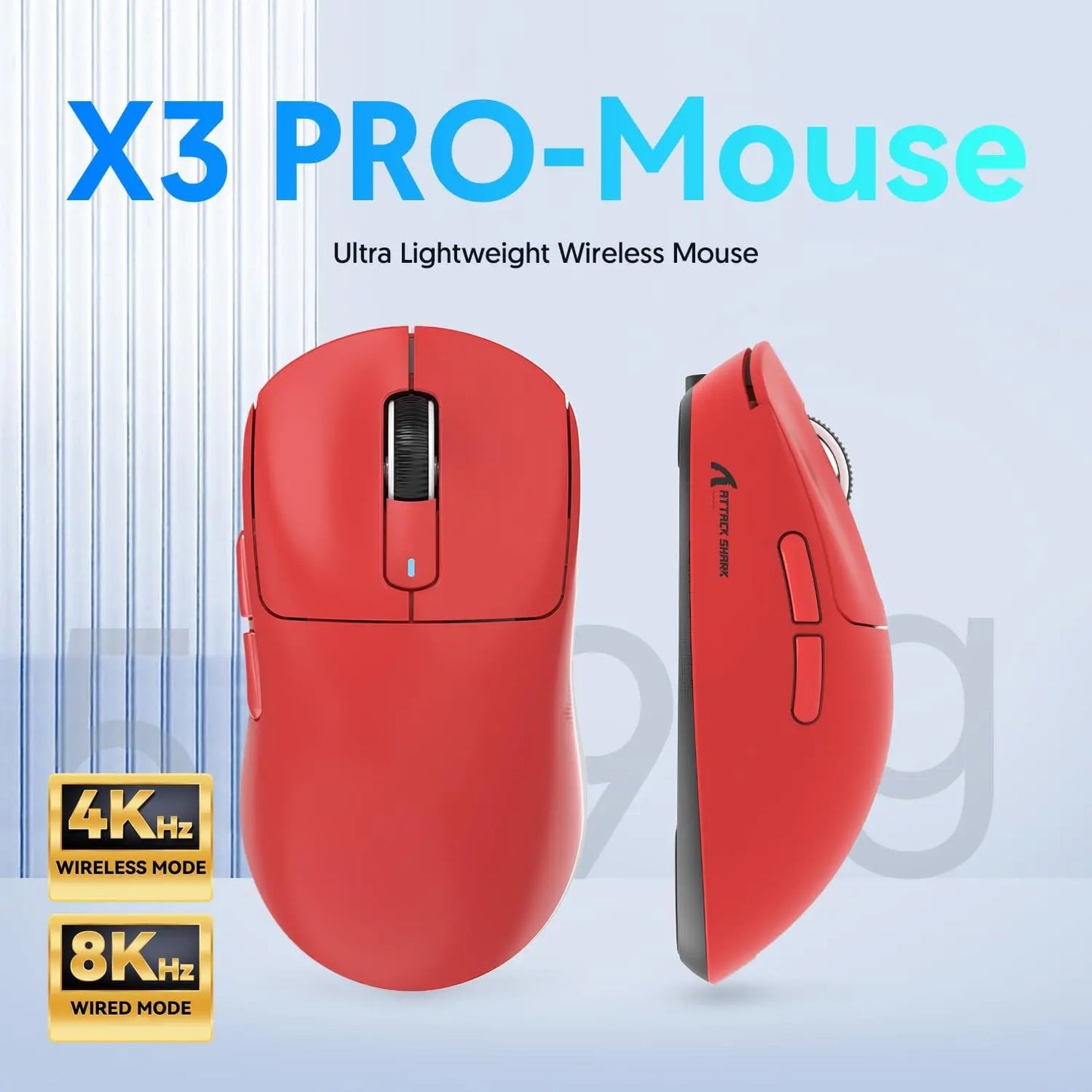 Attack Shark X3/X3PRO 4K/8K Tri-mode Gaming Mouse, PixArt PAW3395 Sensor, 26K DPI, 49g Ultralight,BT/2.4G Wireless/Wired,for PC