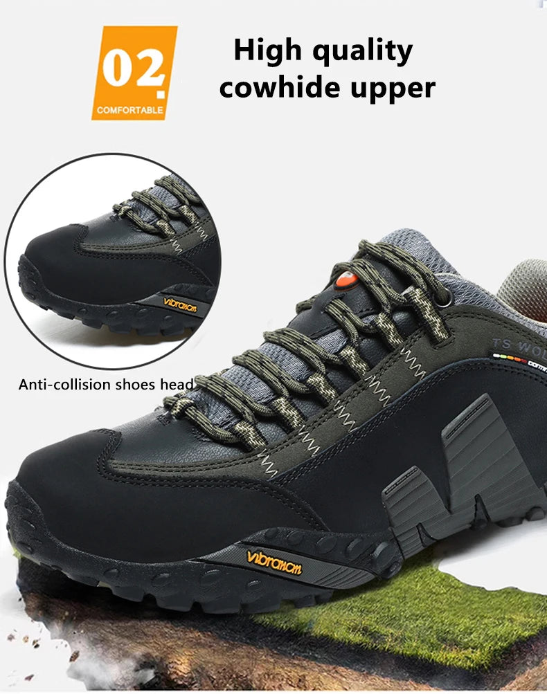 Scarpe da alpinismo da uomo in vera pelle per sport all'aria aperta, antiscivolo, da alpinismo ed escursionismo, scarpe traspiranti da turismo