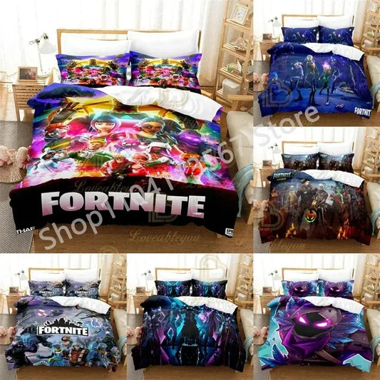 F-Fortnite 3-dijelni set posteljine Battle Royale za djecu, navlaka za poplun, prekrivač, jastučnica, dvostruka veličina, Victory Game dekoracija posteljine za spavaću sobu