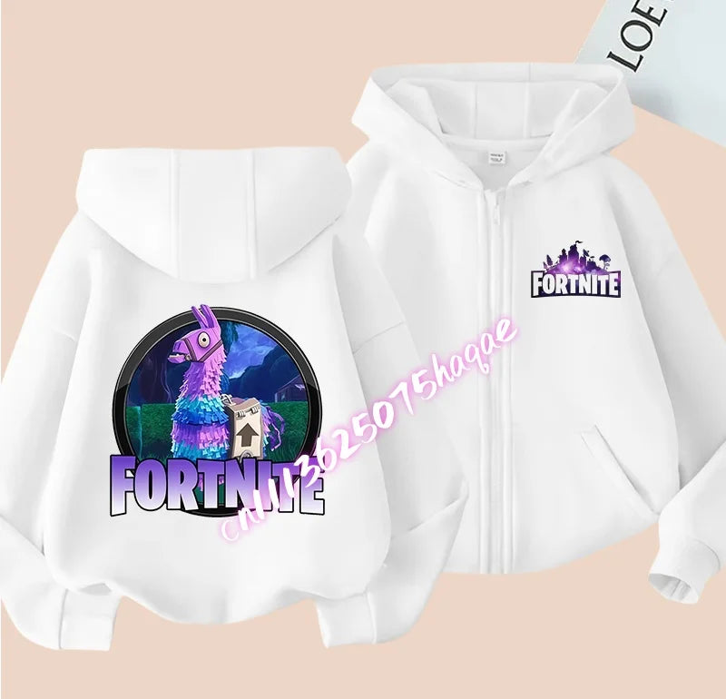 Ny Fortnite-zip hoodie för barn, tecknad anime, vardaglig och ventilerande huvtröja för barn, pojkjacka med dragkedja, vår 2026, barnkläder
