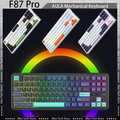 AULA F87 Pro Mechanical Keyboard 2.4g/Usb/Bluetooth Tri Mode Wireless 87 Key RGB PBT Gasket 5 Layer Silencing Full Key No Impact