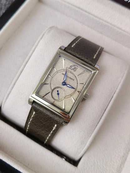 2026 Specht&Söhne Ultra Thin 7.5mm Rectangular Watch Japan Quartz Movement Small Seconds Sandblasted Dial Grey Leather Strap Watch