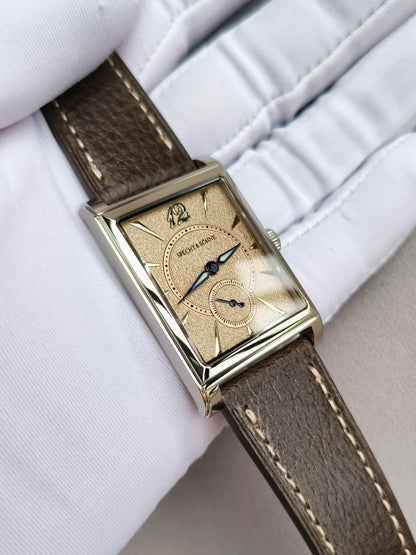 2026 Specht&Söhne Ultra Thin 7.5mm Rectangular Watch Japan Quartz Movement Small Seconds Sandblasted Dial Grey Leather Strap Watch