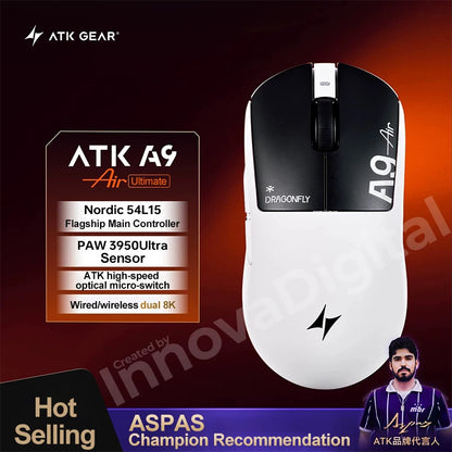 ATK Dragonfly A9 Ultimate Ασύρματο Gaming Mouse A9 Air PAW3950 Εξαιρετικά Ελαφρύ Εργονομικό Ποντίκι E-sports για Gamer FPS CSGO A9 Ultra