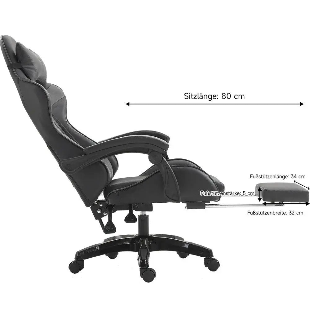 Ergonomic Gaming Chair, Office Chair, Height Adjustable, PU Leather Computer Chair, with Headrest and Lumbar Support, 360° Swivel