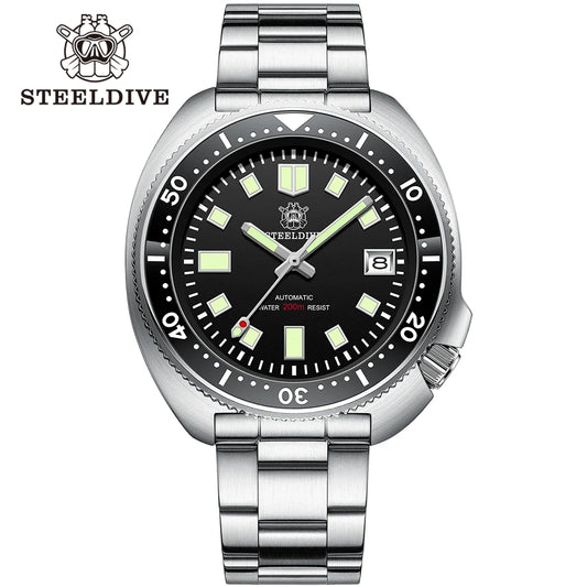 SD1970 Steeldive Brand Sunray Dial Milled Clasp Bracelet 44mm Case 200M Waterproof NH35 Turtle Men Dive Watch with Ceramic Bezel