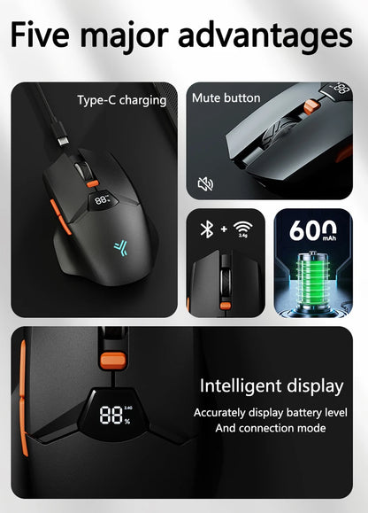 Warvank SX01 trådløs gamingmus med smart skærm, 6-trins DPI-justering, 600mAh genopladelig, lydløs kontor-Bluetooth-mus