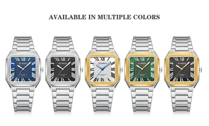 CURREN Vintage Square Design Dial with Roman Numeral Classic Business Dress Quartz Watch for Men with Luminous Hands 8482