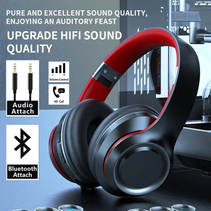 Shoumi Newest Wireless Headphones Bluetooth Earphones Large Headset Helmets with Mic Support TF-Card MP3 Play display screen