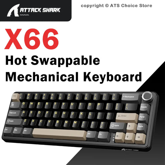 Attack Shark X66 Wireless Mechanical Keyboard 65% Compact Layout RGB Backlight Gasket Hot Swap Bluetooth USB-C PBT Large battery