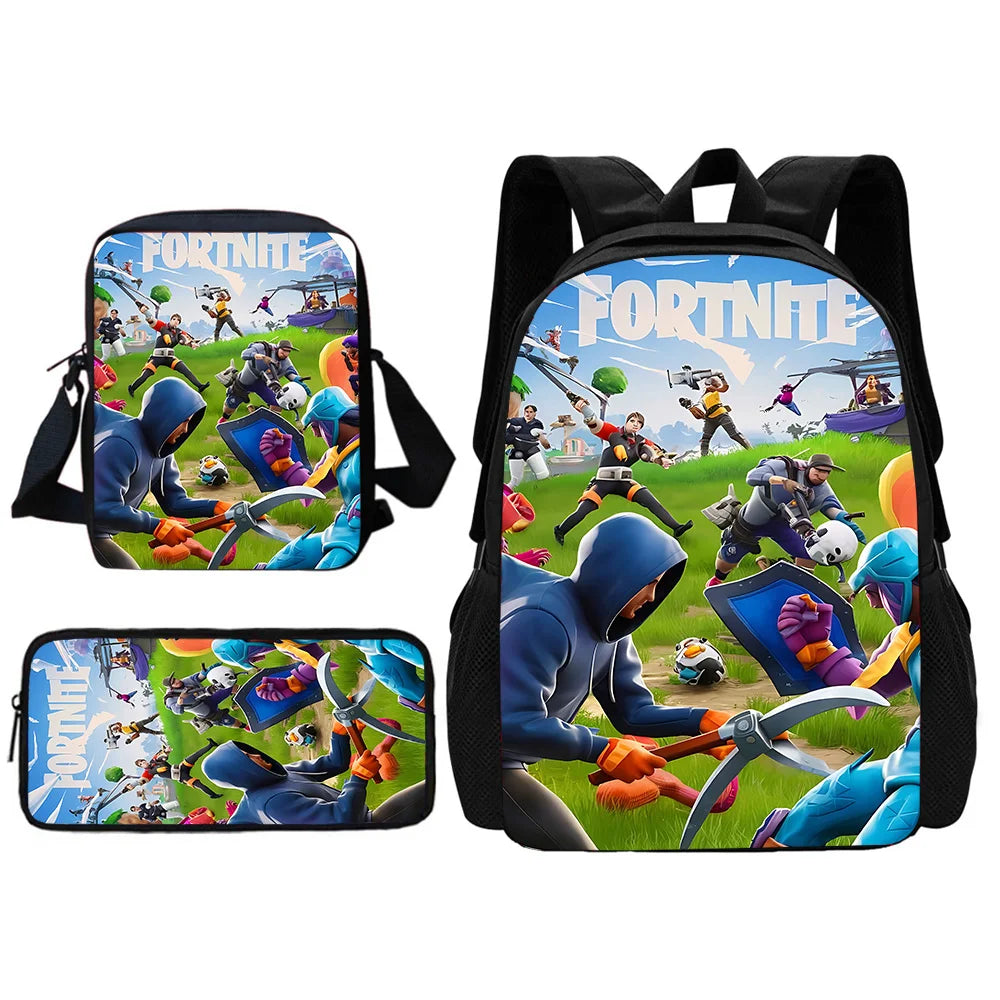 New Game Fortnite Child School Backpack with Shoulder Bag and Pencil Bags, School Bags for Boys and Girls, Best Gift