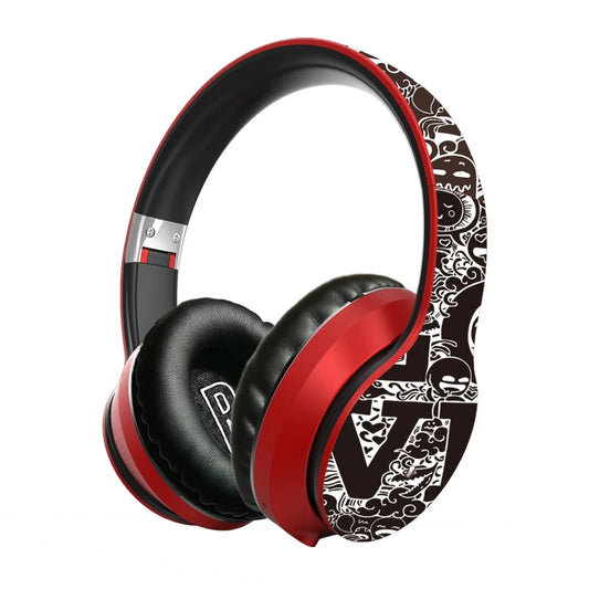 Wireless Bluetooth 5.0 Headphones Over Ear Headest Graffiti Design Foldable Headphone with Mic Hi-Fi Stereo For phone pc laptop