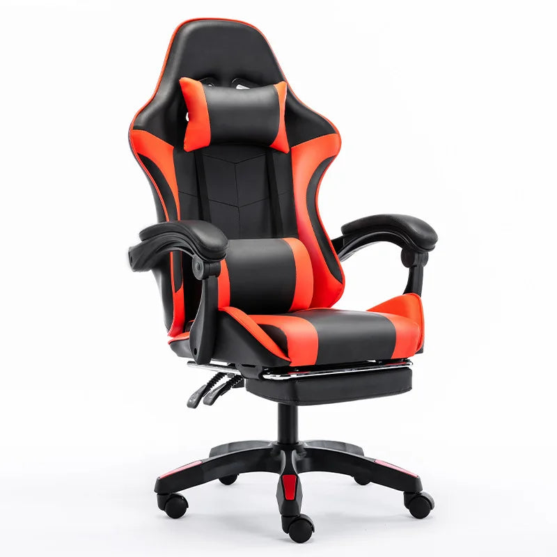 Gaming chair with lumbar soft pillow support and adjustable height footrest, an ergonomic computer gaming chair.