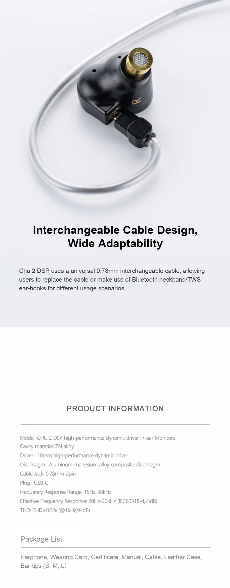 MOONDROP CHU II CHUII DSP Dynamic Driver In-Ear Earphone IEMs HiFi Music Earbuds with 0.78mm Interchangeable Cable Wried Headset