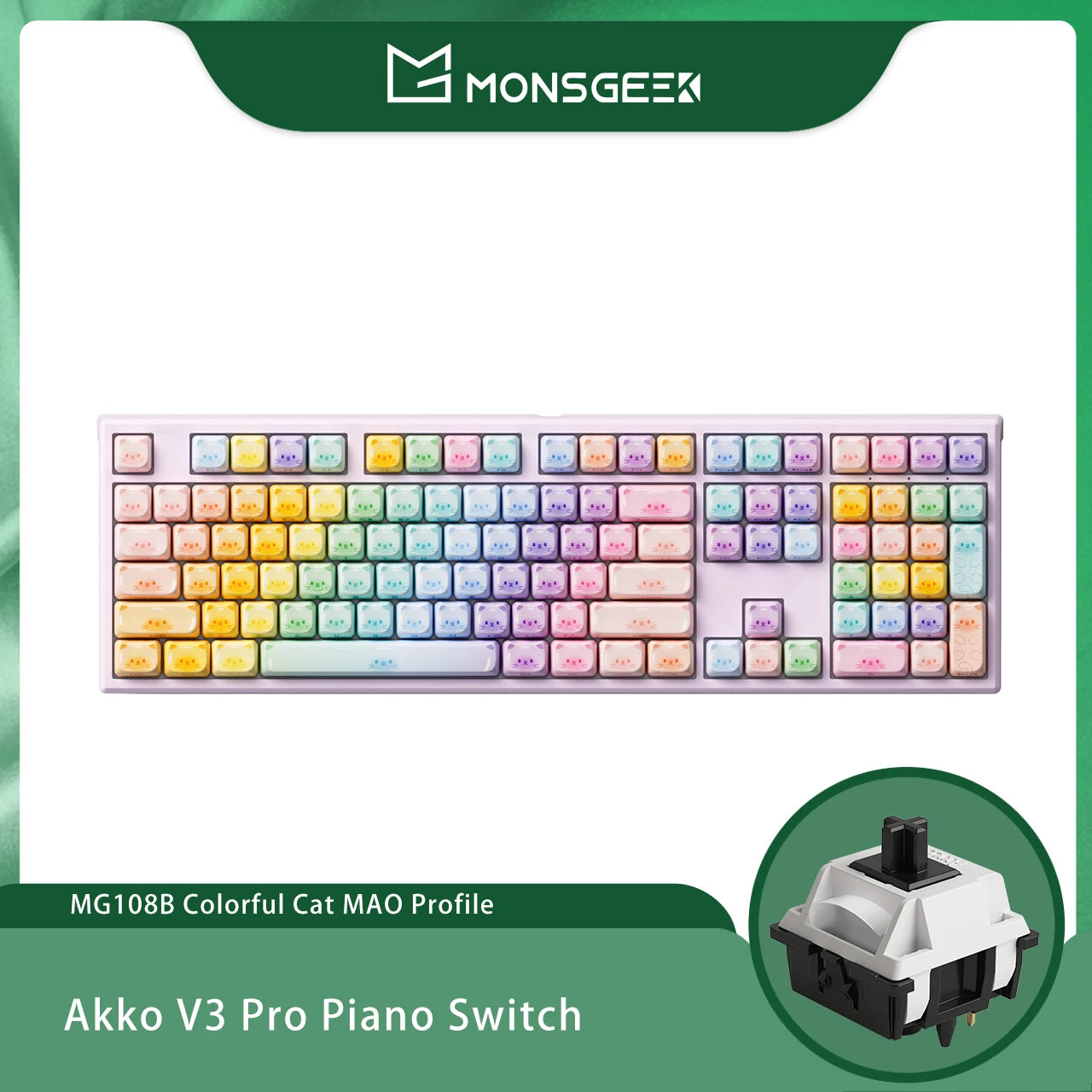Akko MonsGeek MG108B Bun Wonderland Wireless Mechanical Keyboard MOG Profile RGB 108 Keys Full Size Hot Swap USB / 2.4G / BT 5.0