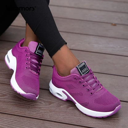 Adidași ușori de damă, la modă, pentru alergare, pantofi sport pentru activități în aer liber, pantofi de alergare confortabili din plasă respirabilă, cu pernă de aer și șireturi