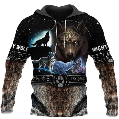 Neuer Wolf-Tattoo-Vegvisir Schwarz-Weiß 3D-Allover-Print Herren-Hoodie & Sweatshirt Unisex Casual Herbst-Trainingsanzug