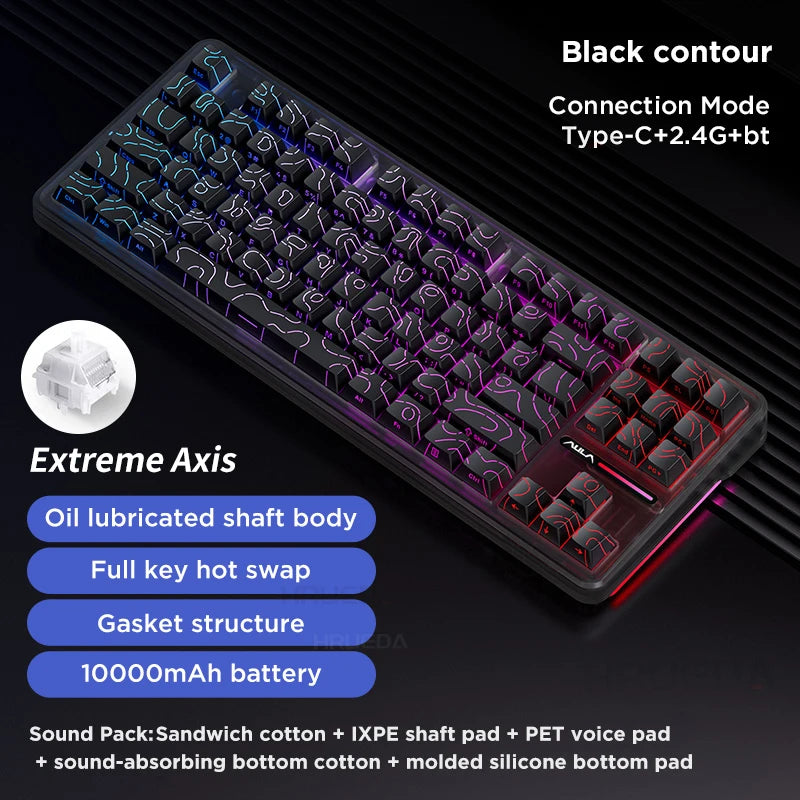 AULA F87 Pro Wireless Mechanical Keyboard 87 Keys Bluetooth 2.4G Wired Gaming Keyboard RGB Hotswap Gamer Non-contact Keyboard