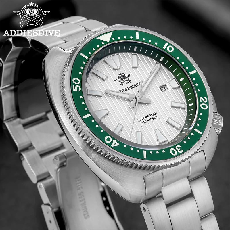 ADDIESDIVE Men's Diving Watch 200 Waterproof Sapphire Glass Quartz Watch BGW9 Luminous Stainless Steel Business Fashion Watch