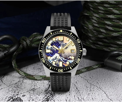 San Martin Official 40mm 62mas V3 Diver Watch For Men Kanagawa Surfing Dial NH35 Automatic Mechanical 20Bar Rubber Strap SN0007