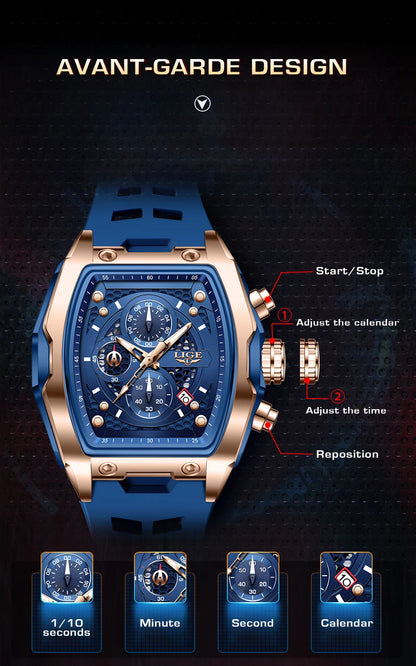 LIGE Outdoor Casual Quartz Man Watch Fashion Silicone Strap Waterproof Simple Sport Hollow Date Luminous Men's Watches Male Gift