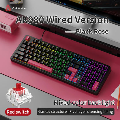 AJAZZ AK980 Wired Mechanical Keyboard Hot Swap Gasket RGB Low Noise Ergonomics Office Gaming Keyboard Customized PC Accessories