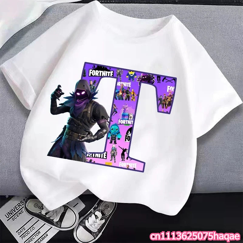 New Fortnites Kids T-shirts Cartoon Letter Graphic T-shirts Boys Girls Summer Casual Sports Short Sleeves Tops Children Clothing