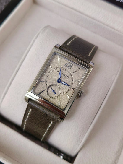 2026 Specht&Söhne Ultra Thin 7.5mm Rectangular Watch Japan Quartz Movement Small Seconds Sandblasted Dial Grey Leather Strap Watch