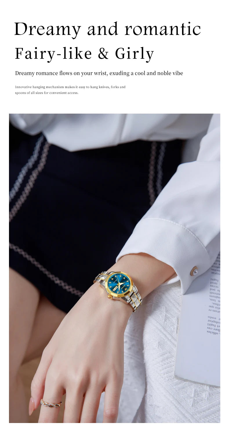 JSDUN 8995 Women Watch Mechanical Watch Waterproof Week Date Ladies Watch High Quality Luxury Original Tungsten Steel Clock