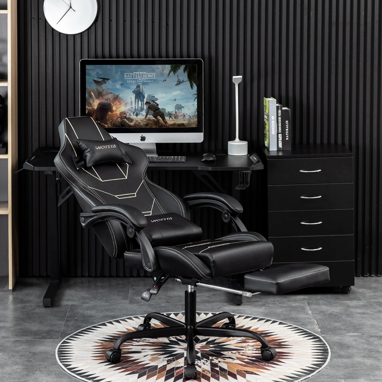 WOTSTA Gaming Stuhl Ergonomisch Gaming Chair Bürostuhl mit Fußstütze Racing Computerstuhl Höhenverstellbar Gepolstert Computerst