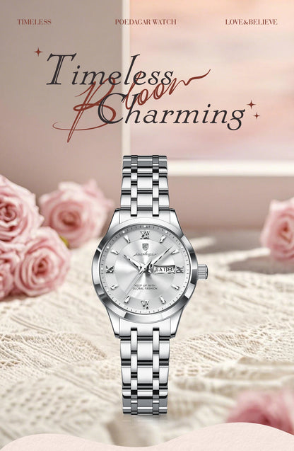 POEDAGAR Luxury Elegant Woman's Watches Luminous Waterproof Stainless Steel Ladies Wristwatch Quartz Week Date Women Watch Reloj