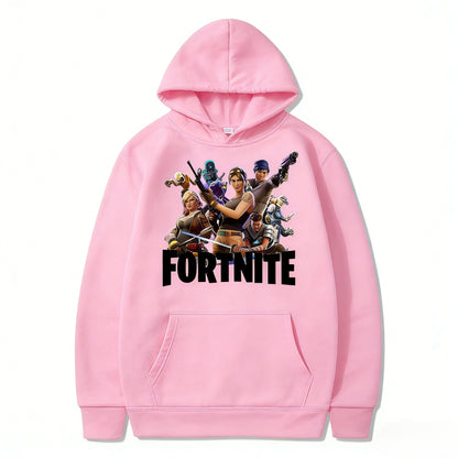 Detská mikina s potlačou Fortnite Game – pohodlný voľný top s kapucňou v kreslenom štýle, dlhý rukáv, jesenné a zimné oblečenie