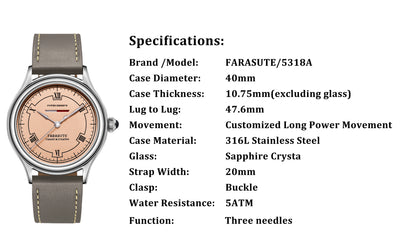 FARASUTE Luxury Men Manual Mechanical Watch Seagull Movement Power Reserve 80 Hours Sapphire Glass Stainless Steel Watch Reloj